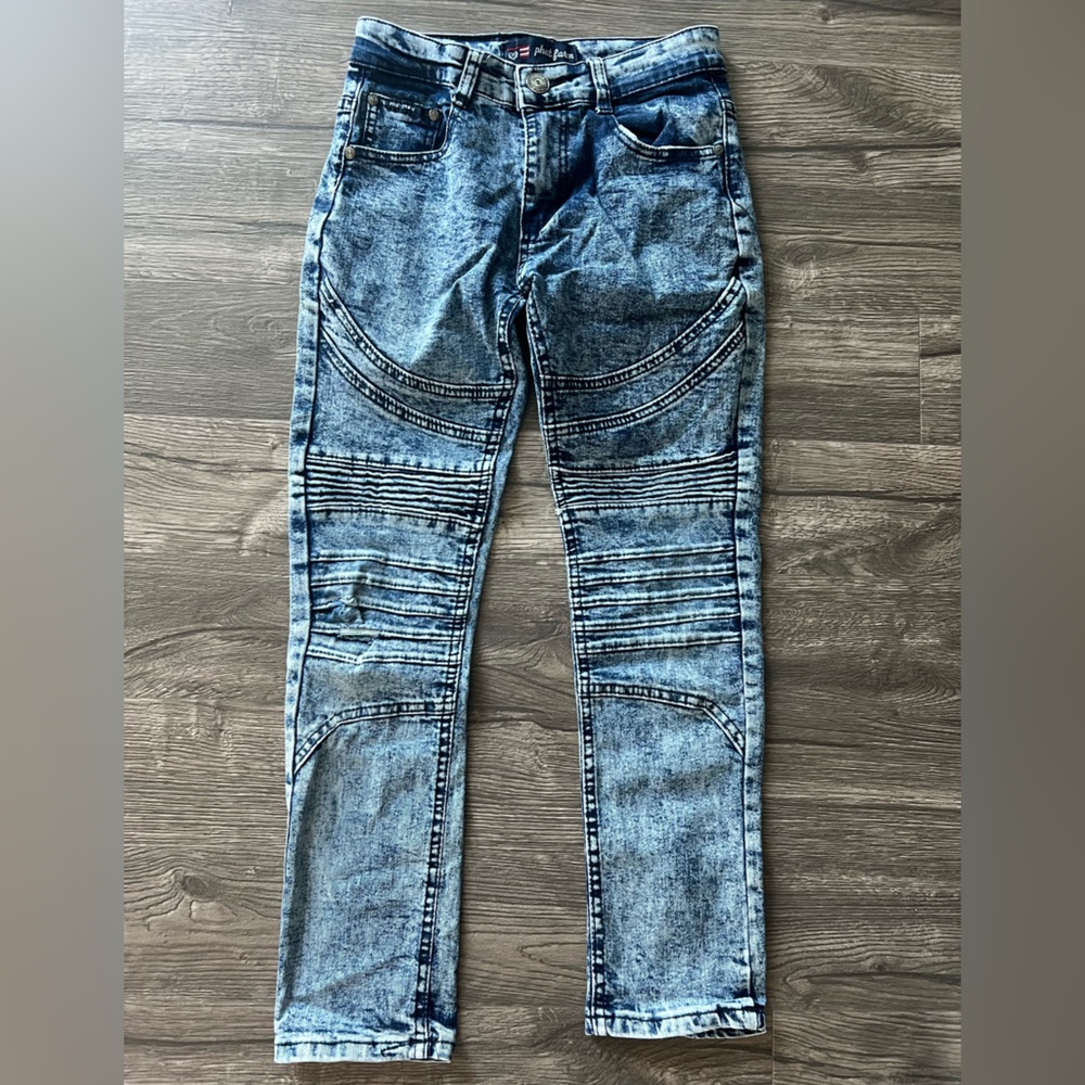 Unique boy size 10 jeans. Elastic string inside to make waist tighter.